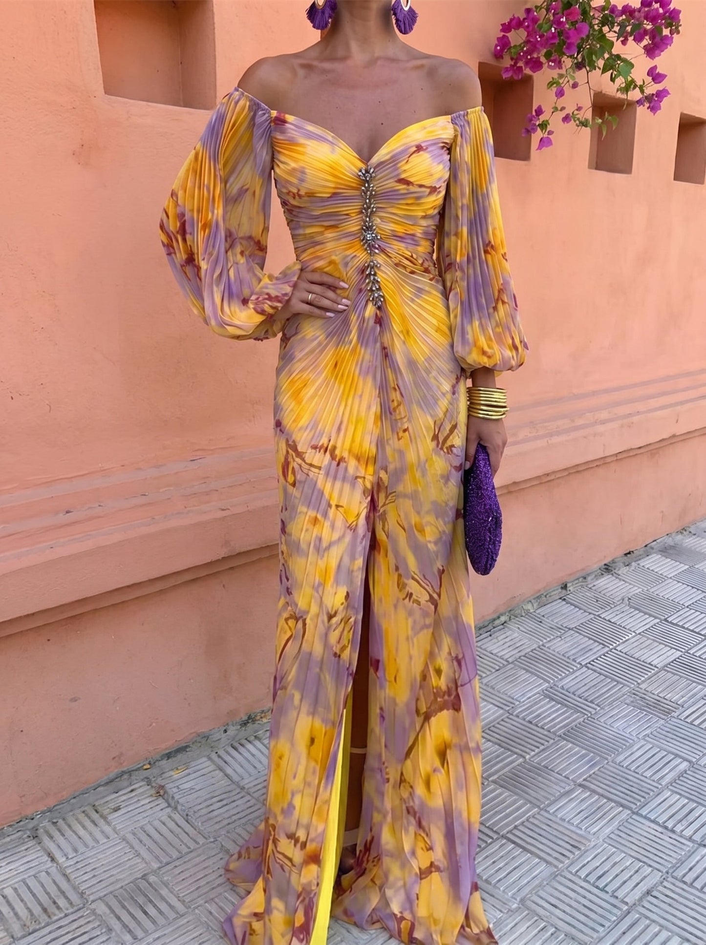 Gregoria | Vestido Largo Floral con Escote Profundo