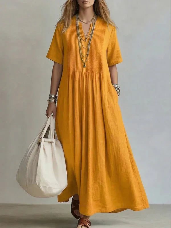 Vestido plisado Simone en amarillo
