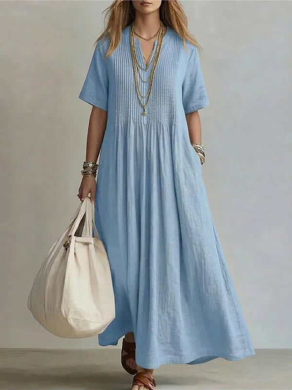Vestido plisado Simone en azul celeste
