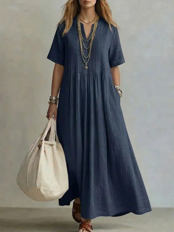 Vestido plisado Simone en azul marino